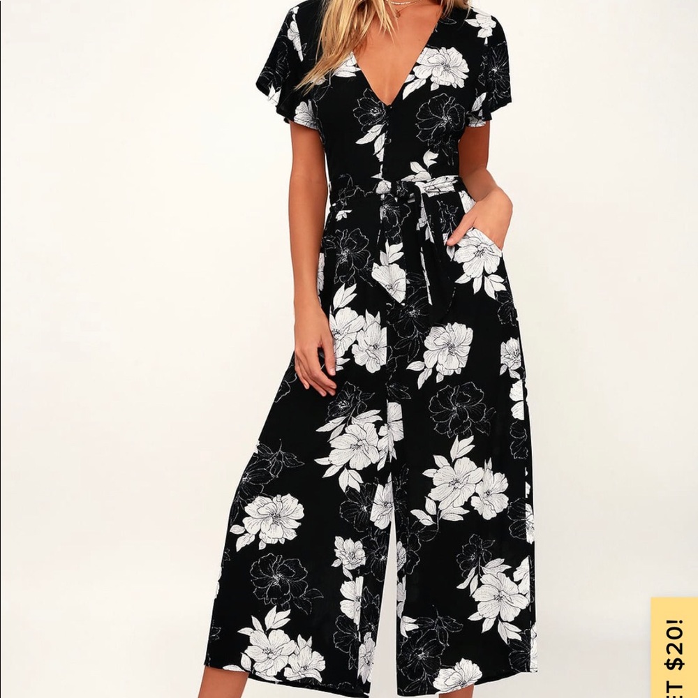Black floral print jumpsuit